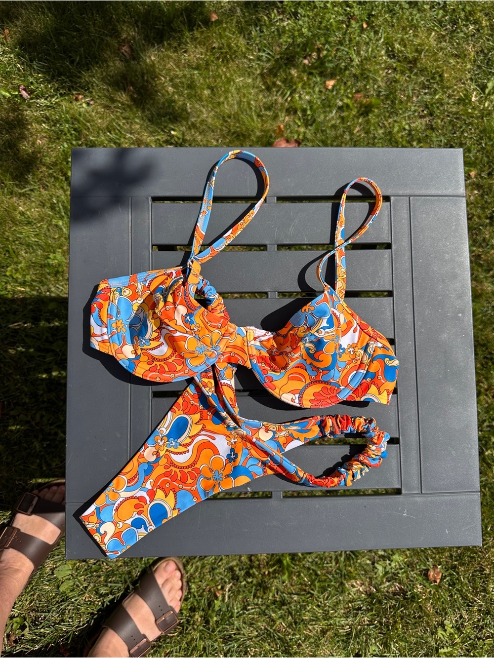 Kulani Kinis Orange Floral & Blue Print Bikini Set